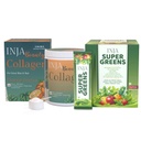 INJA Beauty Marine Collagen Powder, Orange Flavour - 125g + Super Greens 30 Sachets Combo, Japanese Collagen with Vitamin C & 40+ Vitamins, Minerals, Skin, Hair, Joints, Immunity, Energy & Gut Health