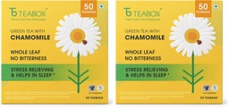 Teabox Chamomile Green Tea 50 Tea Bags | With Egyptian Chamomile Flowers & Whole Leaf Green Tea | Calming Blend for Relaxation & Sleep | Low Caffeine, Fresh & Aromatic (Pack of 2)