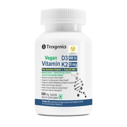 Trexgenics VITAMIN D3 + K2 SYNERGY, 600 IU from Vitashin D3 Lichen + TRANS K2 as MK7 55 mcg Bone, Cardiovascular, Immunity (60 Veg Capsules)