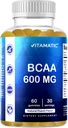 Vitamatic BCAA Gummies - Branch Chain Amino Acid Supplements - Peach Flavor - 600mg per Serving - 60 Vegan Pectin Based Gummies (1 Bottle)