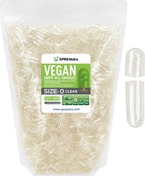 XPRS Nutra Taille 0 Capsules vides - 5000 Compter Effacer Capsules vides de végétalien - Pilules végétariennes - Bricolage Gélule végétale Remplissage - Bouchons de pilules pour Do-It-Youlf Suppléments