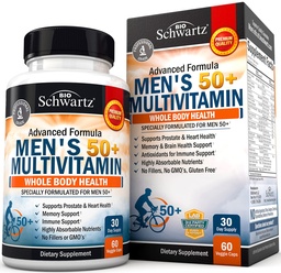 Multivitamine quotidienne pour les hommes de 50 ans et plus - Supplément pour le soutien de la santé cardiaque - avec des vitamines Zinc, A, B, C, D3, E - pour le soutien de la mémoire et de la santé cérébrale - Conçu pour la santé du corps entier - 60 Compte
