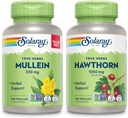 SOLARAY Mullein Leaf 330 mg and Hawthorn Berry Capsules 1050 mg - Soothing Herbal Support Bundle for Overall Health and Wellness - Vegan, Non-GMO, 60-Day Guarantee, Lab Verified, 200/180 VegCaps