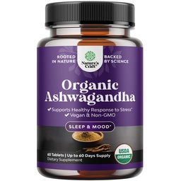 Suppléments bio Ashwagandha haute résistance - Comprimés bio Ashwagandha pour le soutien de l'humeur et l'équilibre hormonal pour les femmes et les hommes - Poudre d'extrait de racine avec poivre noir pour une meilleure absorption - 60 Ct