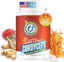 Cordyceps Capsules de champignons - Supplément de soutien immunitaire et énergétique avec Cordyceps Militaris, Maca Root, Ginseng, Rhodiola, Supplément de champignons pour l'endurance, l'endurance, la performance athlétique, 60 capsules