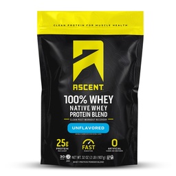 Ascence 100% poudre de protéines de lactosérum - Après l'entraînement Isolation de la protéine de lactosérum, Zéro arômes et édulcorants artificiels, sans gluten, 5,5g BCAA, 2,6g Leucine, Sans aromatisé 2 lb