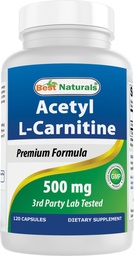 Best Naturals Acétyl L-Carnitine (ALCAR) 500mg, 120 capsules, 120 portions - Sans OGM et sans gluten, 1 gélule par portion