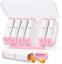 Pink Weekly Pill Organizer 2 fois par jour avec double Damp-Proof Design, Portable AM PM Pill Box 7 Day, Détachable Pill Case pour Pocket, Purse, Grand Pill Container pour les vitamines, Huiles de poisson