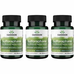 Sulforaphane de Swanson - Extrait de sprout de brocoli soutenant la santé cellulaire, IG et hépatique - Supplément naturel normalisé à 0,4 % de sulforaphane - (60 gélules de Veggie, 400 mcg chacune) (3 boîtes)