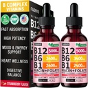 (2 paquets) Vitamine B12 et B6 Liquid Drops, B12 Complexe Sublingual Vitamine B - B 12 Vitamine 5000mcg - B12 Méthylcobalamine pour l'énergie, le cerveau et le coeur avec 27 200 mcg, fraise, 80 portions