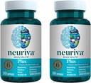 NEURIVA Plus Brain Supplement for Memory, Focus & Concentration + Cognitive Function with Clinically Tested Nootropics Phosphatidylserine and Neurofactor, VIT B6 & B12, 30 Count Capsules (2 Pack)