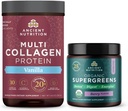 Ancient Nutrition Multi Collagen Protein Powder, Vanilla, 24 Servings + Organic Supergreens Powder, Berry, 12 Servings