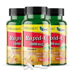 America Medic & Science Rapid-C 1000mg supplément de vitamine C (3 Pack de 100 comprimés) Booster d'énergie, support quotidien du système immunitaire, antioxydant.