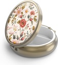 Pill Case Pill Box with Mirror Retro 3 Compartiment Petite Pill Case for Purse or Pocket Bronze Petite Pill Box or Vitamines, Huile de poisson, Suppléments, Pill Containe Travel Gifts (Retro Red Flowers)