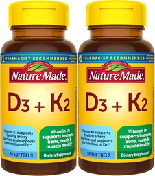 Vitamine D3 K2, 5000 UI (125 mcg) Vitamine D, complément alimentaire pour os, dents, muscles et immunitaires, 30 softgels, 30 jours d'approvisionnement - Pack de 2