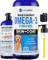 Omega 3 Huile de poisson pour chiens - Meilleur que l'huile de saumon - Supplément d'huile de poisson pour chiens pour réduire le défrichement et les démangeaisons - Soutient la santé des articulations, du cerveau et du coeur - Supplément de peau et de manteau - Huile de poisson liquide