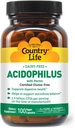 Country Life Acidophilus Probiotic Supplément pour les femmes et les hommes - exempts d'allergènes communs - 2,4 milliards d'UFC pour soutenir la santé digestive - sans lait, sans OGM, 100 capsules végétaliennes