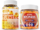 Sugar Free Turmeric Curcumin Filled Gummies 550mg for Adults,Vegan Iron Gummies Supplement with Vitamin C