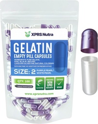XPRS Nutra Size 2 Empty Capsules - 100 Count Empty Gelatin Capsules - Pills DIY Capsule Filling - Pure Bovine Pill Gel Caps for Do-It-Yourself Supplements (Pearl Purple/White)