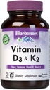 Bluebonnet Nutrition Vitamine D3 & K2, sans soja, pour les os fortement sains*, sans gluten, sans OGM, sans produits laitiers, certifié Casher, végétarien, 60 capsules végétales, 60 portions
