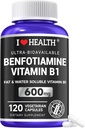 Benfotiamine 600mg Plus 20mg Vitamine B1=120 Capsules de légumes Fabriquées aux États-Unis=3e partie testée=2 Fat Soluble Vitamine essentielle B1 Supplément de Thiamine=1 Non-OGM=1 Gluten Free-Végétarian Friendly