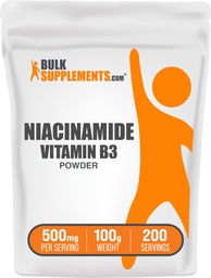 BulkSupplements.com Niacinamide Powder - Vitamin B3 Powder, Niacinamide Supplement, Niacinamide 500mg - B3 Vitamins for Skin, Gluten Free, 500mg per Serving, 100g (3.5 oz) (Pack of 1)