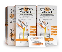 Livon Laboratories Lypo–Vitamine C sphérique – 6 Cartons (180 paquets) – 1 000 mg Vitamine C et 1 000 mg Phospholipides essentiels par paquet – Liposome encapsulé pour une meilleure absorption – 100% Non-OGM