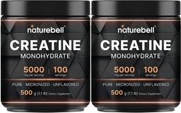 NatureBell 2 Pack Poudre monohydratée de créatine 500g, 5 000mg par portions Micronisée, pure et non aromatisée.