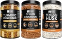 PURE INGREDIENTS ORIGINAUX Ceylan Cinnamon, Psyllium Husk et Turmeric Capsule Bundle (730 Capsules chacune), Pas de magnésium ou de riz