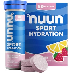 Comprimés électrolytes Nuun Sport avec Magnésium, Calcium, Potassium, Chlorure et Sodium, Sans gluten et Vegan, Lémonade aux fraises, 8 Pack (80 portions Total)