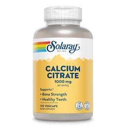 Solaray Citrate de calcium 1000mg - supplément calcium chélaté - soutient la force osseuse et les dents saines - facile à digérer - garantie de 60 jours, végétalien - 30 portions, 120 VegCaps