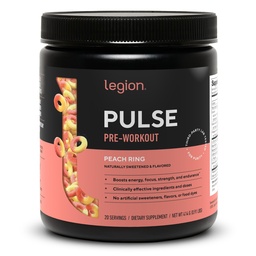 LÉGION Pulse avant l'entraînement - Toutes les boissons naturelles d'oxyde nitrique pré-entraînement pour stimuler l'énergie, libre de créatine, naturellement sucré, Beta Alanine, Citrulline, Alpha GPC (Peach)