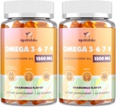Omega-7 Huile de Buckthorn de mer Gommies, Omega 3 6 7 9 Supplément pour les femmes, Huile de lin, Vitamines E, A et probiotiques - peau, yeux et sécheresse, Camomille Flameur - 120 Gommies