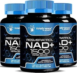 Supplément NAD WELLNESS LABSRX, 1500mg - NAD liposomique+ Supplément avec Resveratrol, NAD Plus Boosting - Soutien à la santé cellulaire et au vieillissement en santé - Capsules Ultra Strength, États-Unis Fabriqué - 3 Pack
