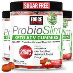 Force Factor ProbioSlim Apple Cider Vinegar Gummies, Keto ACV Gummies with LactoSpore Probiotics & Prebiotics to Support Digestion, Metabolism & Immune Health, 1 Net Carb, Organic, Apple Flavor, 360ct