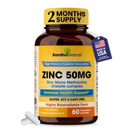 Zinc 50mg Capsules for Men and Women, 60 Count | Highly Absorbable Zinc Supplements for Immune System Support | Zink 50 mg Mono Methionine Chelated Complex | Helps with Skin Health & Overall Immunity
