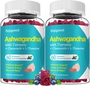 2 Pack Ashwagandha Gummies, Soutien à l'immunité, Relaxation, Calme Mood & Zzz, Suppléments Ashwagandha pour les hommes et les femmes, Flavor de bleuets naturels, 120 Comte