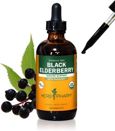 Herb Pharm Certified Black Elderberry Liquid Extract pour le support du système immunitaire, alcool de canne biologique, 4 once