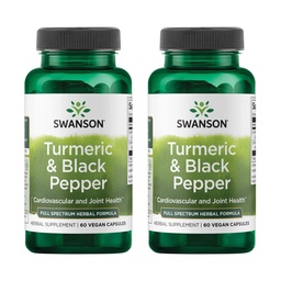 Swanson Organic Turmeric & Black Pepper Joint Health Supplement for Active Adults Seeking Anti-Inflammatory Support with Enhanced Bioavailability (60 Vegan Capsules, 2 Pack)