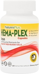 NaturesPlus Hema-Plex Fer - 60 capsules à action rapide - 3 boîtes - 85 mg de fer chélaté + vitamine C et bioflavonoïdes pour des globules rouges sains - végétalien, sans gluten - 90 portions totales