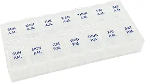 Ezy Dose Weekly 7-Day AM/PM Pill Organizer, Vitamin Case and Medicine Box, Medium Compartments for Twice-Daily Dosing, Natural Color Design, Easy-Open Lids, Portable and Perfect for Home or Travel Use