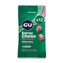 GU Energy Chews, Watermelon Energy Gummies with Electrolytes, Vegan, Gluten-Free, Kosher, Caffeine-Free, and Dairy-Free On-The-Go Energy for Any Workout, 12 Bags (24 Servings Total)