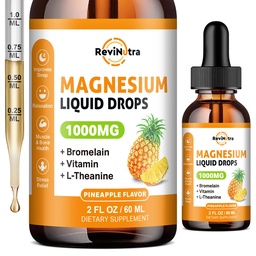 Glycinat de magnésium gouttes liquides, 1000mg de supplément complexe de magnésium liquide pour le sommeil, Nerve, énergie, muscle, os, calme et digestion, haute absorption, 2 Fl Oz, saveur d'ananas sans sucre
