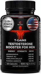 Testosterone Booster for Men (120 Caps) - T-GAINS TRT Testosterone Supplement for Men - Boosts Muscle Growth, Strength, Energy & Endurance - Prime Total Test Booster & Max Anabolic Estrogen Blocker