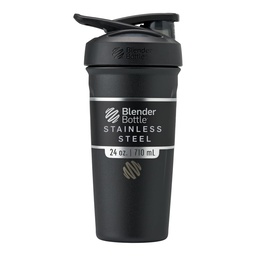 Bouteilles de mélange Strada Shaker Cup Bouteille d'eau en acier inoxydable isolée avec fouet en fil, 24-Ounce, noir