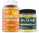 NEVISS Sugar Free Turmeric Curcumin Gummies + Marine Algae Calcium Supplement 600mg, High Absorption, Vegan
