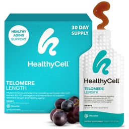 Supplément de longueur pour Telomére HealthyCell - Suppléments de longueur pour Telomére Anti-Aging avec Phytonutriments & Vitamines pour la santé cellulaire - AC-11, Astragalus & Resveratrol - 30 Gel Packs, Aromatisés au raisin
