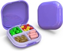 Daily Pill Organizer 4 Compartiments, Petite Pill Box Portable Travel Pill Case, Mini Pill Container pour Purse Pocket, Compact Travel Medicine Organizer pour la vitamine, l'huile de foie de morue, Supplément (Purple)