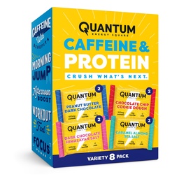 Quantum Energy Square: Barre d'énergie avec caféine et 10g de protéines. Delicious Healthy Snack On The Go. (Vegan, sans gluten, sans soja, sans produits laitiers) (Variety 8-Pack)