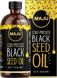 Huile de graines noires de MAJU 16oz: 3X Thymoquinone, pressée à froid, 100 % d'huile de graines de cumin noir de nigella sativa (meilleure que biologique), non-OGM, 100% de graines noires pures liquides, bouteille de verre
